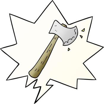 cartoon axe and speech bubble in smooth gradient style vector