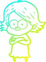 cold gradient line drawing happy cartoon girl vector