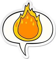 cartoon fire and speech bubble sticker vector