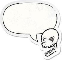 laughing skull cartoon and speech bubble distressed sticker vector