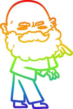 rainbow gradient line drawing cartoon man with beard frowning and pointing vector