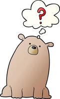 cartoon curious bear and thought bubble in smooth gradient style vector