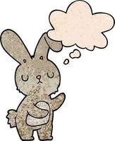 cute cartoon rabbit and thought bubble in grunge texture pattern style vector