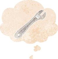 cartoon spanner and thought bubble in retro textured style vector