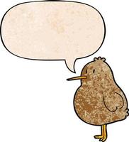 cute cartoon kiwi bird and speech bubble in retro texture style vector