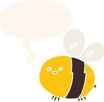 cartoon bee and speech bubble in retro style vector