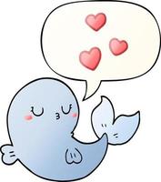 cute cartoon whale in love and speech bubble in smooth gradient style vector