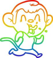 rainbow gradient line drawing crazy cartoon monkey running vector