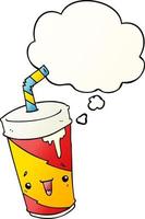 cartoon soda cup and thought bubble in smooth gradient style vector