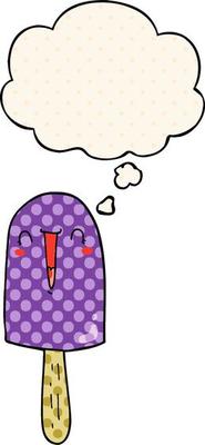cartoon happy ice lolly and thought bubble in comic book style