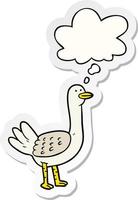 cartoon bird and thought bubble as a printed sticker vector