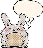cartoon furry rabbit and speech bubble in comic book style