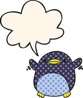 cute cartoon penguin flapping wings and speech bubble in comic book style vector