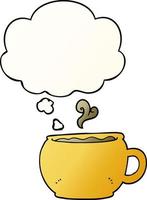 cartoon coffee cup and thought bubble in smooth gradient style vector