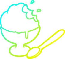 postre de helado de dibujo de línea de gradiente frío en un tazón vector