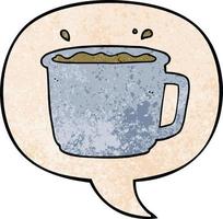 cartoon coffee cup and speech bubble in retro texture style vector