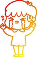 warm gradient line drawing cartoon boy crying vector