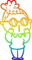 rainbow gradient line drawing cartoon woman wearing spectacles vector