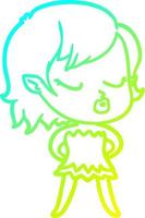 cold gradient line drawing cute cartoon vampire girl vector