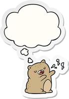 cartoon singing bear and thought bubble as a printed sticker vector