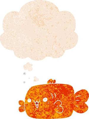 cartoon fish and thought bubble in retro textured style