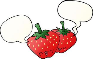 cartoon strawberries and speech bubble in smooth gradient style vector