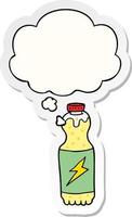 cartoon soda bottle and thought bubble as a printed sticker vector