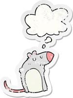 cartoon fat rat and thought bubble as a distressed worn sticker vector