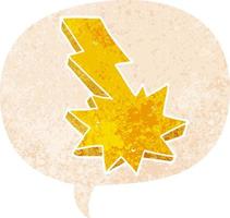 cartoon lightning strike and speech bubble in retro textured style vector