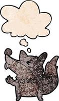 cartoon werewolf howling and thought bubble in grunge texture pattern style vector