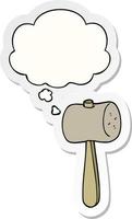 cartoon mallet and thought bubble as a printed sticker vector