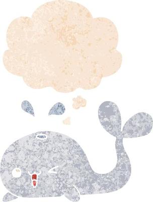 cartoon whale and thought bubble in retro textured style