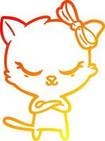warm gradient line drawing cute cartoon cat with bow vector