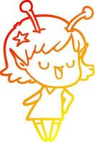 warm gradient line drawing happy alien girl cartoon laughing vector