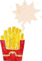 cartoon fries and speech bubble in retro textured style vector