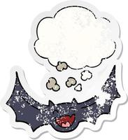 cartoon bat and thought bubble as a distressed worn sticker vector