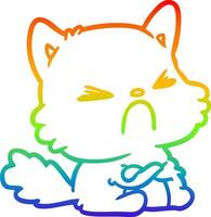 dibujo de línea de gradiente de arco iris lindo gato enojado de dibujos animados vector