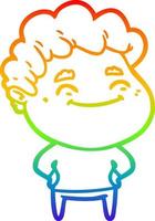 rainbow gradient line drawing cartoon friendly man vector