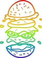 rainbow gradient line drawing cartoon huge burger vector