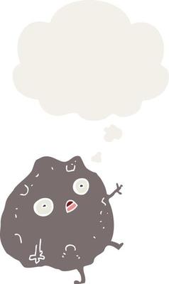 cartoon rock falling and thought bubble in retro style