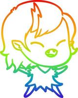 rainbow gradient line drawing cartoon laughing vampire girl vector