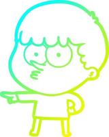 cold gradient line drawing cartoon pointing boy vector