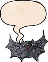 cartoon happy vampire bat and speech bubble in retro texture style vector