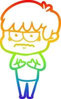 rainbow gradient line drawing annoyed cartoon boy vector