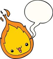 cute cartoon flame and speech bubble vector