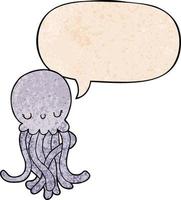 cute cartoon jellyfish and speech bubble in retro texture style vector