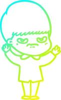 cold gradient line drawing annoyed cartoon boy vector