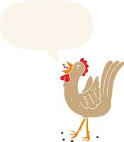 cartoon crowing cockerel and speech bubble in retro style vector