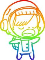 rainbow gradient line drawing cartoon talking astronaut woman vector
