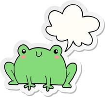 cartoon frog and speech bubble sticker vector